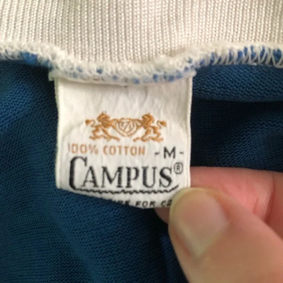 Vintage 50 60s Campus Blue Red White Knit Stripe Jersey 9 Size Medium